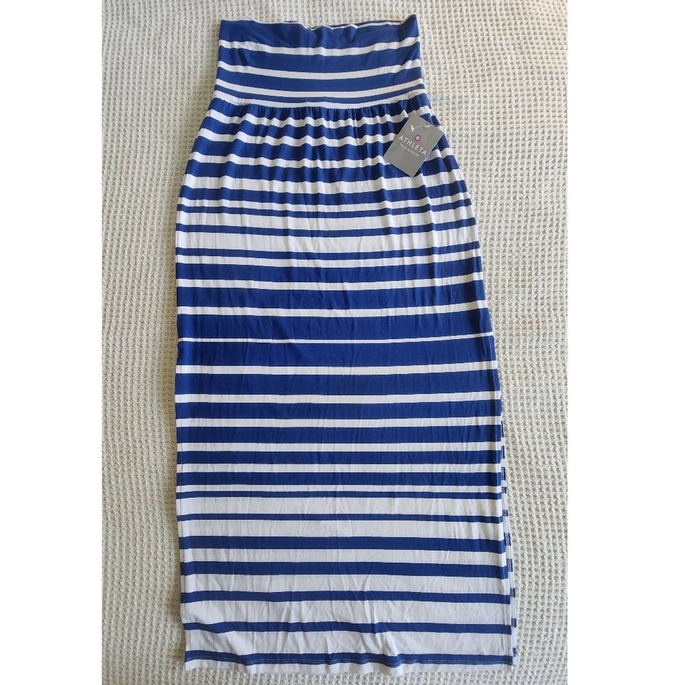 NWT Athleta Foldover Maxi Skirt Meridian Blue White Stripe Small
